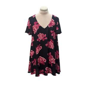 SHOW ME YOUR MUMU Kylie Mini Dress SMALL Navy Big Big Pink Flowers Flowy Resort